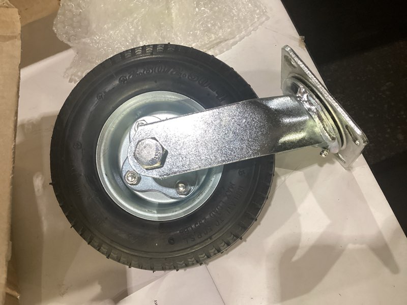 Condition photo showing Good Condition for rrq 8 inch caster wheels, pneumatic swivel caster wheels with zinc top plate 360 degree rotation for cart, dolly, trolley, workbench and wagon, black rubber wheels, 590 lbs total capacity (2 pack)