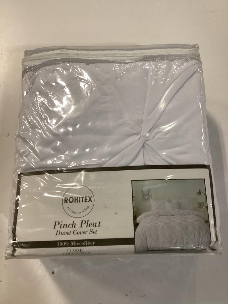 Condition photo showing New/Like New for duvet cover set 3 pieces - pintuck pinch pleated 120gsm microfiber comforter cover with zipper closure includes complementary cushion cover (white, california king)