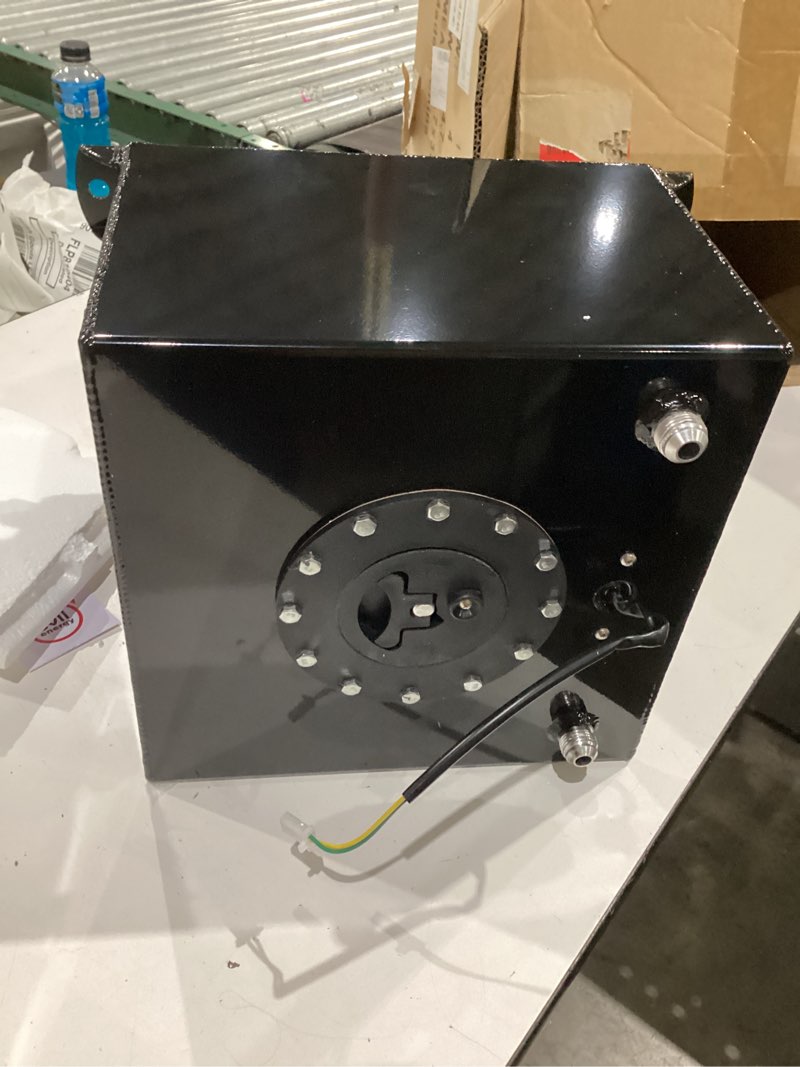Condition photo showing As Is for 10 gallon fuel cell 40l universal gas tank with level sender,aluminum polished racing street drift strip fuel tank with quick release fuel cap,black