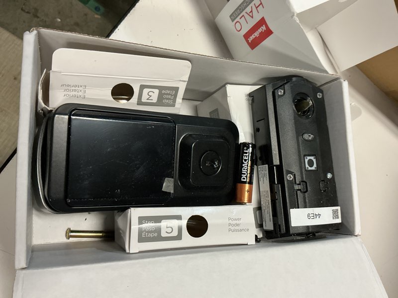 Condition photo showing As Is for kwikset halo wi-fi smart lock, keyless entry front door touchscreen deadbolt, matte black finish, grade aaa certified, ul listed, easy install no hub, app control matte black smart lock