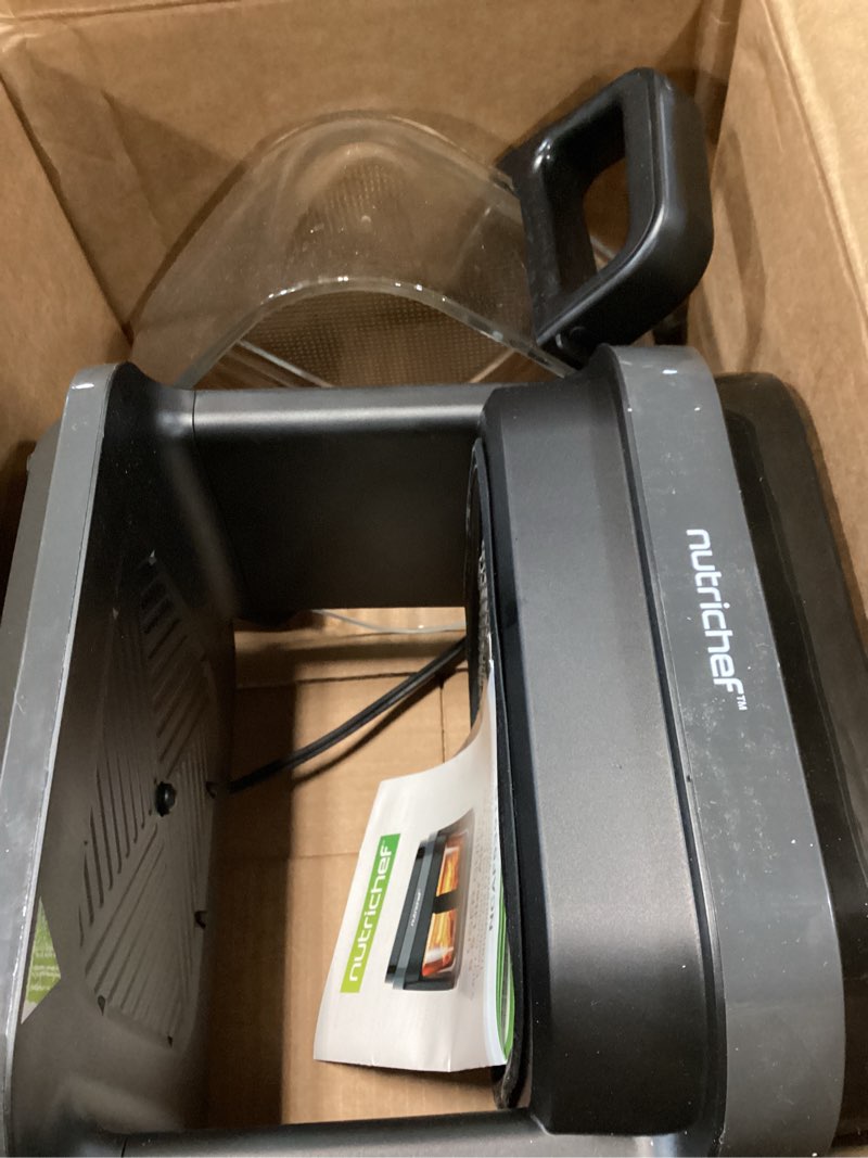 Condition photo showing Good Condition for nutrichef 5.8 quart air fryer | 8-1 preset cook modes | transparent fry bowl for best cooking results | cook shrimp, steak, fries, wings, chicken & more | precise temperature control & time | grey