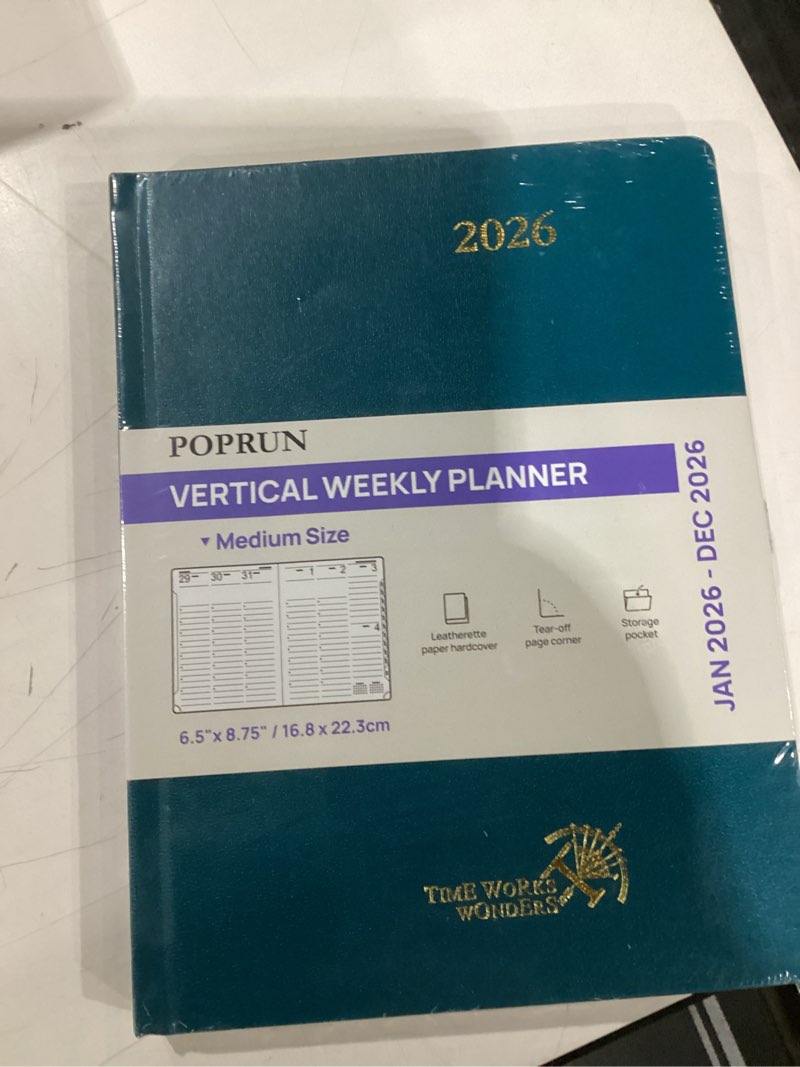 Condition photo showing Good Condition for poprun 2026 planner (medium size 8.5''x 6.5'' hardcover) - daily weekly and monthly calendar agenda 2026 appointment book with hourly time slots, monthly tabs, 100 gsm - pacific green pacific green medium 6.5" x 8.5" weekly layout & jan.2026 - dec.2026