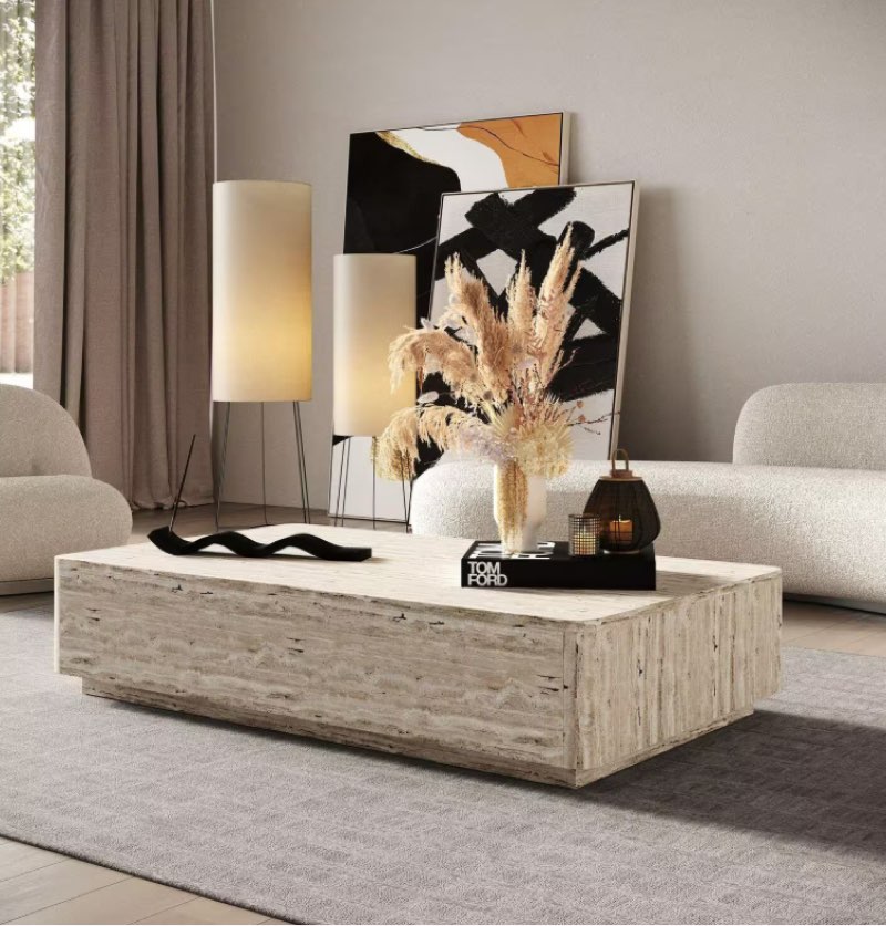 Nova Domus Roma 55 in. Gray Rectangle Stone Faux Travertine Coffee Table
