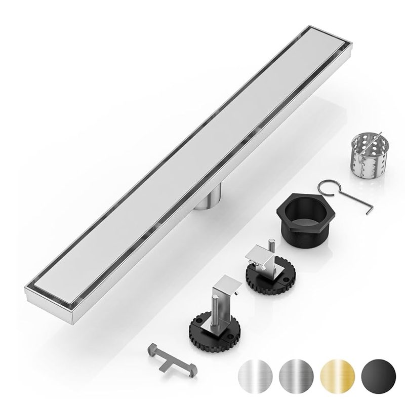 DLONE Linear Shower Drain, 24 Inch AISI 304 Stainless Steel Shower Drain, Brushed Nickel Linear Drain with 2-in-1 Tile Insert Panel & Adjustable Feet, Shower Floor Drain in Bathroom, Balcony etc.