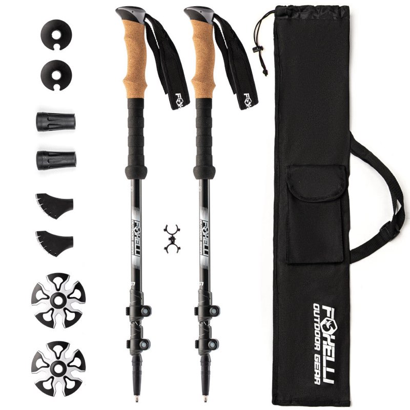 Foxelli Trekking Poles – Lightweight Collapsible Aircraft Grade Aluminum Hiking Poles with Cork Grip