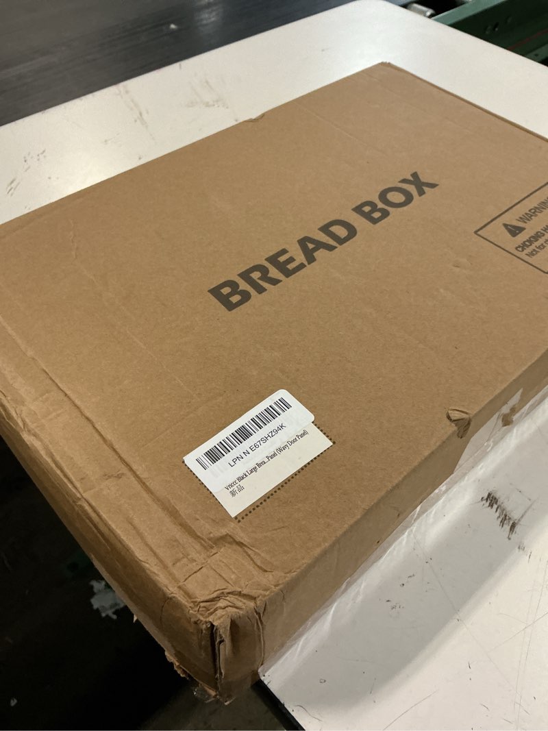 Condition photo showing New/Like New for black bread box for kitchen counter, large bamboo wood double layer bread box, wooden bread storage capacity black large
