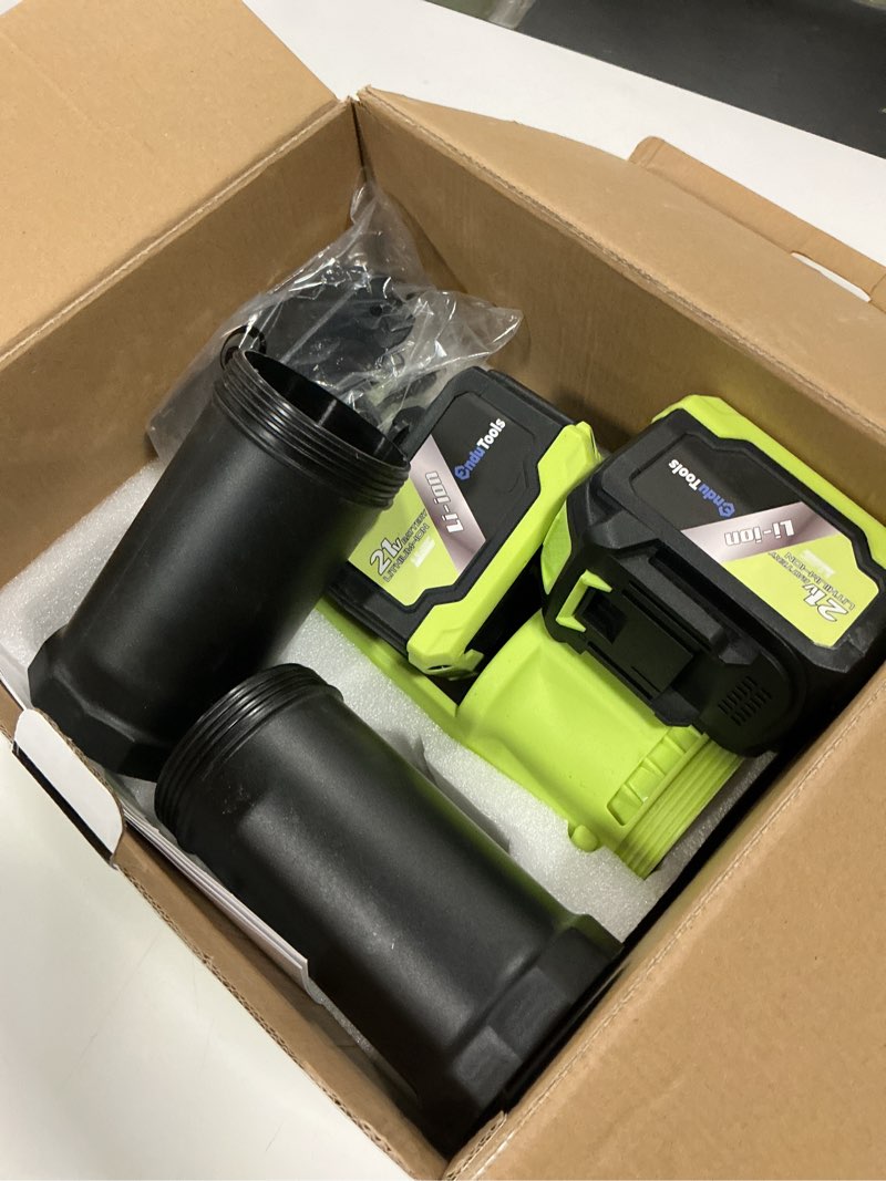 Condition photo showing Good Condition for Cordless Leaf Blower - 650 CFM Brushless Electric Leaf Blower with 2 x 6.0Ah Batteries & Fast Charger, 2 Speed Modes, Battery Powered Leaf Blowers for Lawn Care, Patio, Dust, Snow Care (Light Green) Large Light Green (  incomplete) 