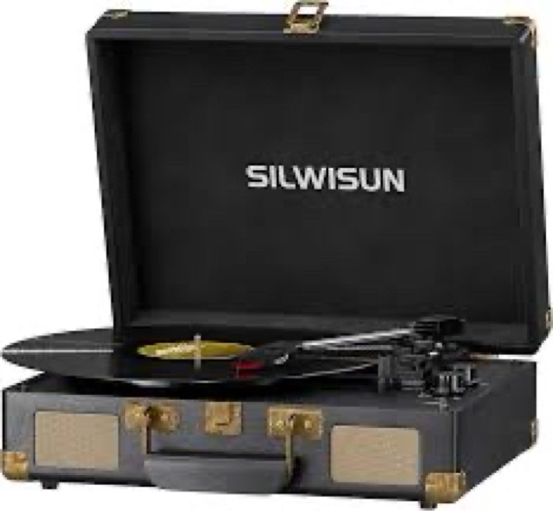 Portable Vinyl Record Player 3-Speed Bluetooth Turntable with Rechargeable Battery, Retro Suitcase D