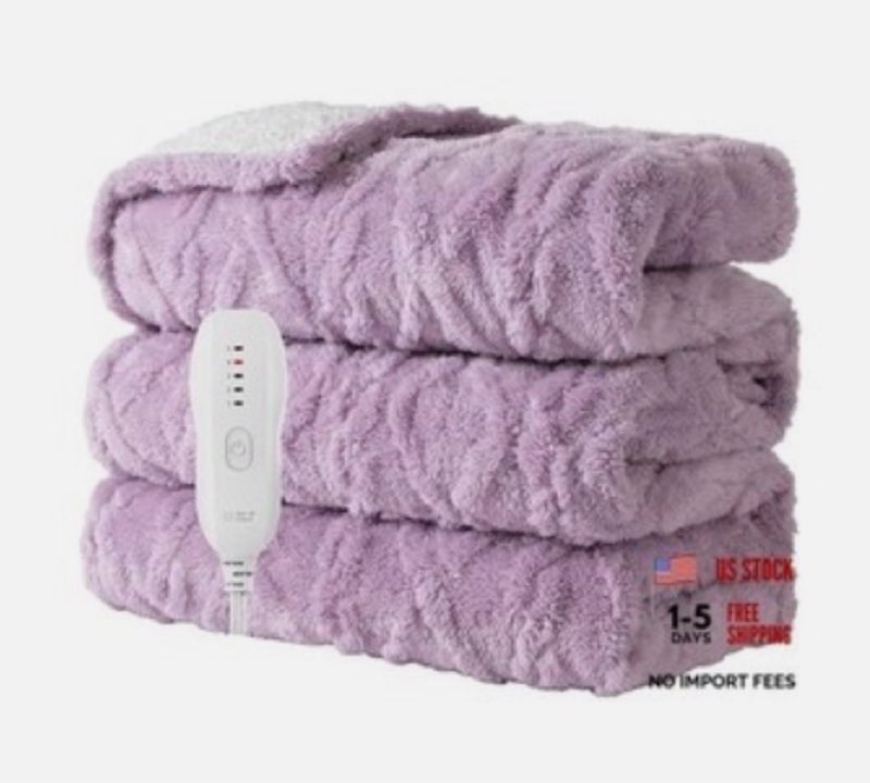 caromio heated throw blanket - thick tufted sherpa electric blanket throw with 10 heating levels and 10 time settings, etl certified machine washable fast heating blanket throw 50"×60", purple