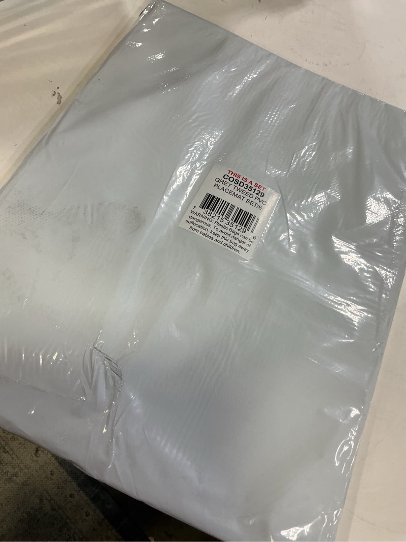 Condition photo showing New/Like New for DII PVC Tabletop Collection Placemat Set, Rectangle, 13x17.25, Gray, 6 Piece Rectangle, 13x17.25" Gray