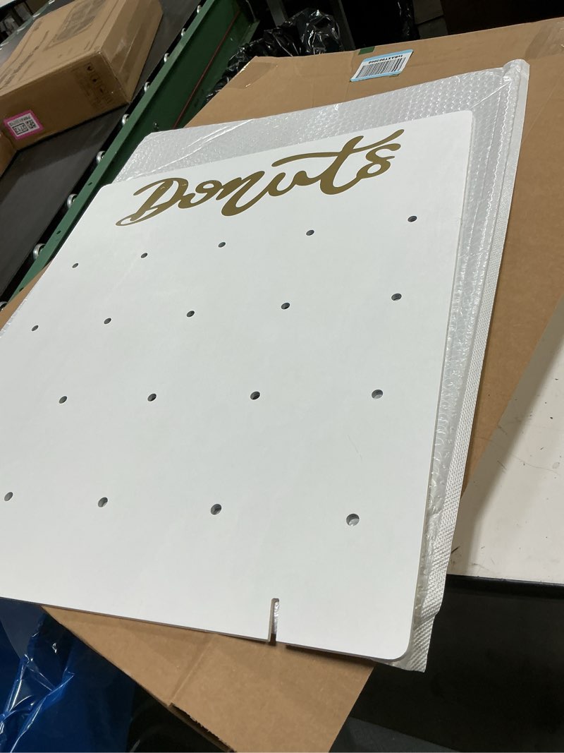 Condition photo showing Good Condition for wooden donut wall display stand - holder for 20 doughnuts, board for grow up party, birthday, wedding, baby shower decorations (white) white 19.3x21.6 inch