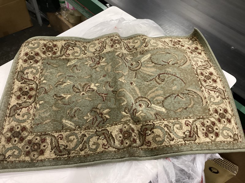 Condition photo showing Good Condition for superior indoor area rug, jute backed rugs for bedroom, living/dining room, office, entryway, hallway, kitchen, traditional floral scroll floor decor, heritage collection, green, 2' x 3'