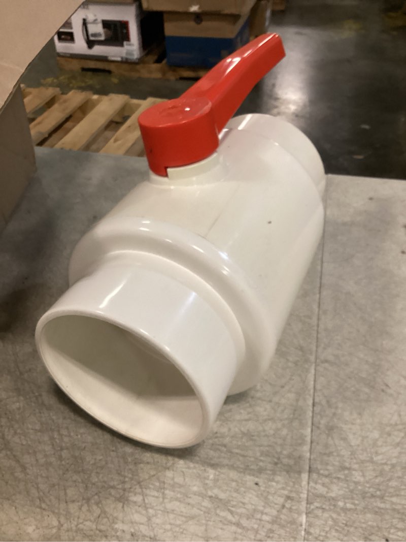 Condition photo showing As Is for midline valve pvc ball valve red t-handle water shut-off 6 in. solvent connections white plastic (482t600)