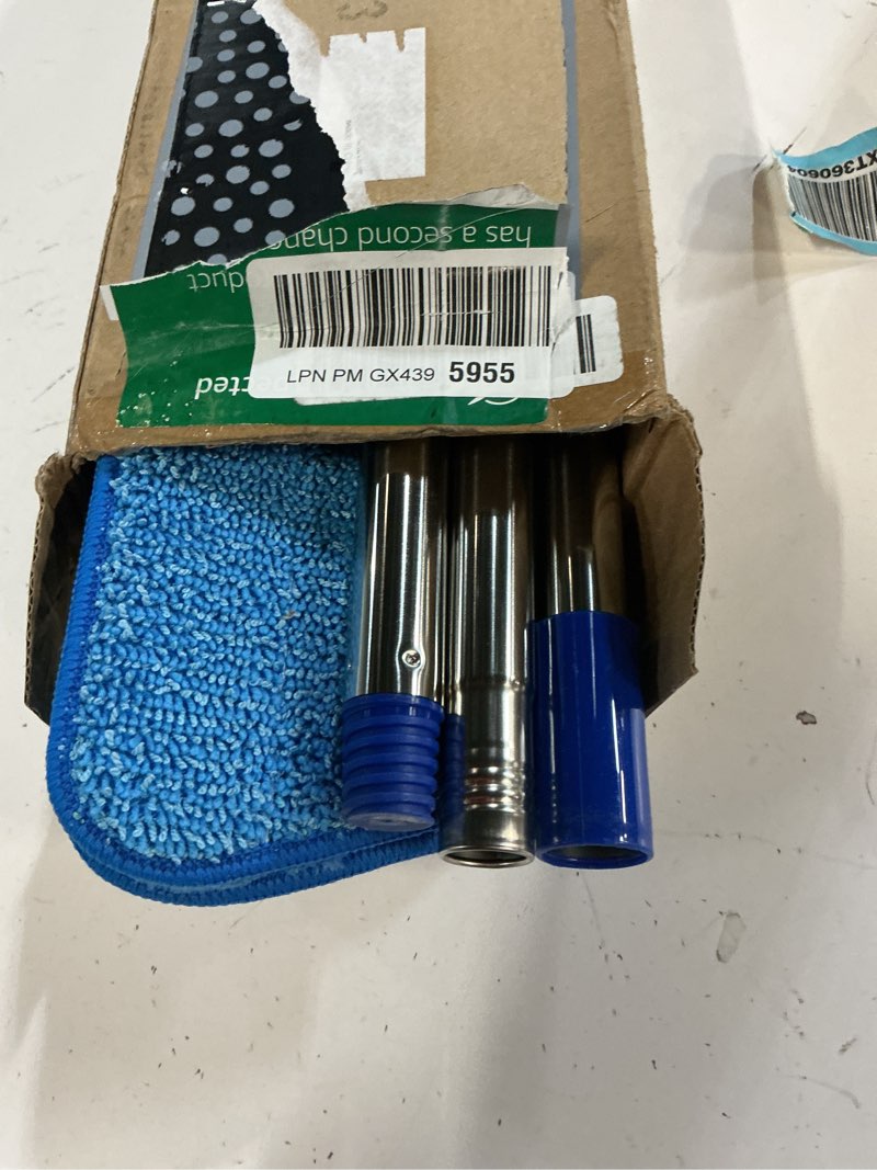 Condition photo showing Good Condition for 18" professional microfiber mop floor cleaning system, flat mop with stainless steel handle, 4 reusable washable mop pads, wet and dust mopping for hardwood, vinyl, laminate, tile cleaning blue