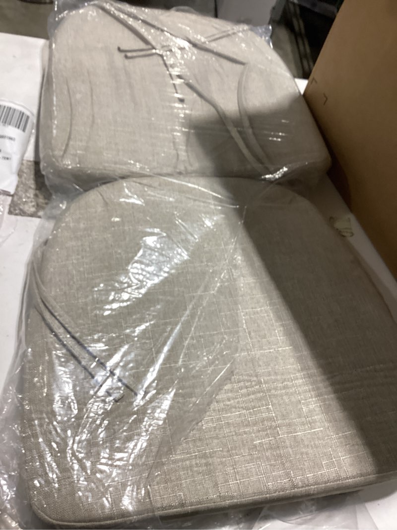 Condition photo showing As Is for chair cushions for dining chairs set of 4, non slip kitchen chair pads, 17" x 16" x 2", indoor dining chair cushions with ties, d-shaped seat cushions for kitchen chairs, beige beige 4 pack
