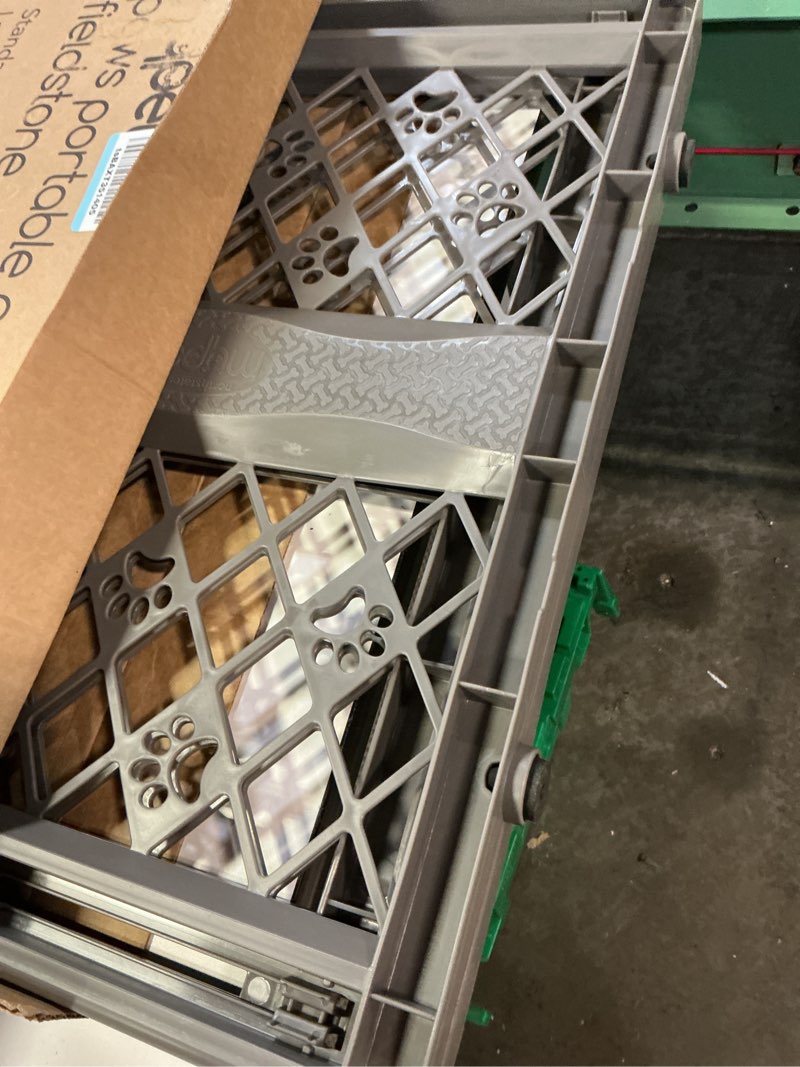 Condition photo showing Good Condition for mypet north states paws portable pet gate: 26-40" wide. pressure mount. no tools needed. made in usa, 23" tall, expandable, durable dog gates for doorways, fieldstone gray