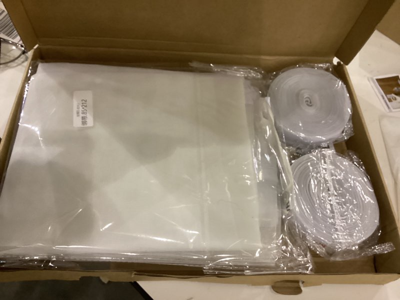 Condition photo showing As Is for Upgraded Pet Screen Door,Fits Door Opening Size 30''x 80'',Thickened Cat Resistant Mesh Screen Door for Living Room,Kitchen,Bedroom,Cat Proof Screen with Zipper Closure. White Fits Door Opening Size Up to 30''x 80''