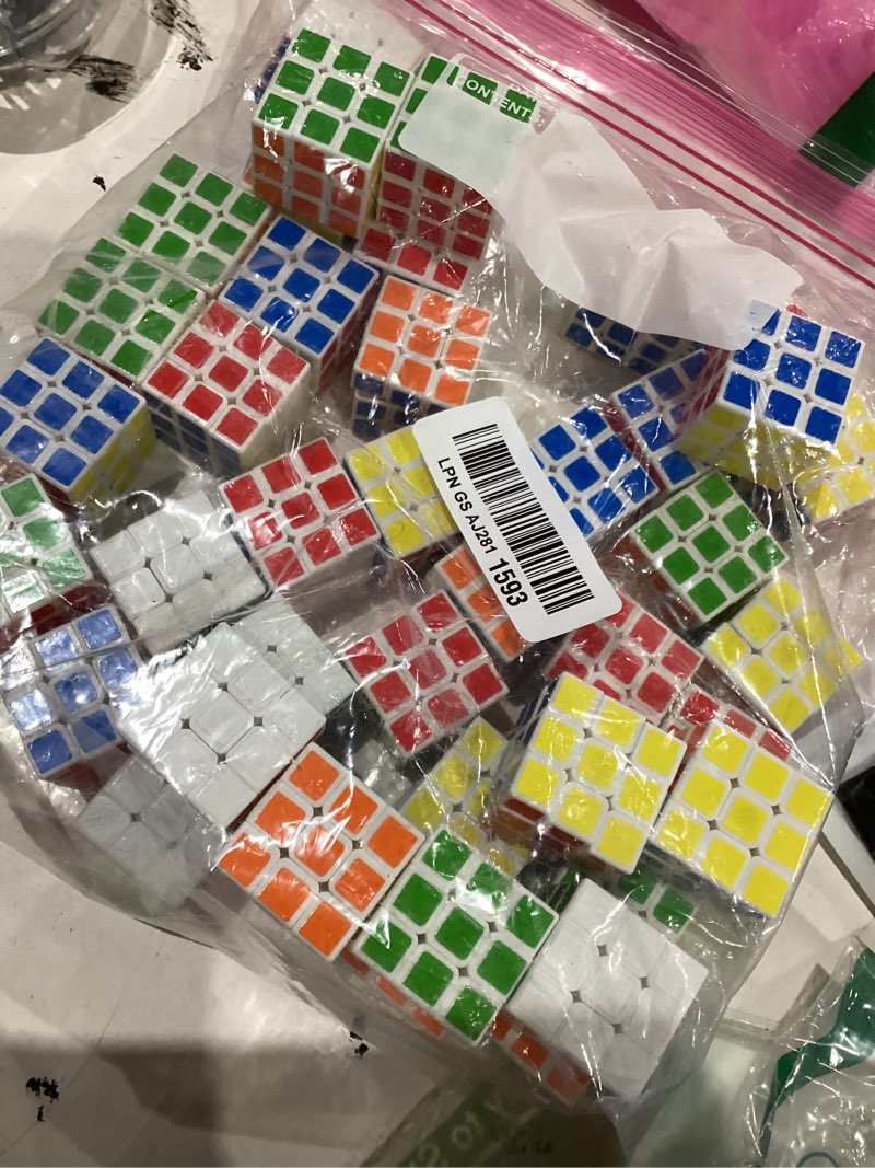 Condition photo showing As Is for 48 pack mini cube puzzle party favors for kids, 1.18in 3x3 magic cube school rewards & classroom pri