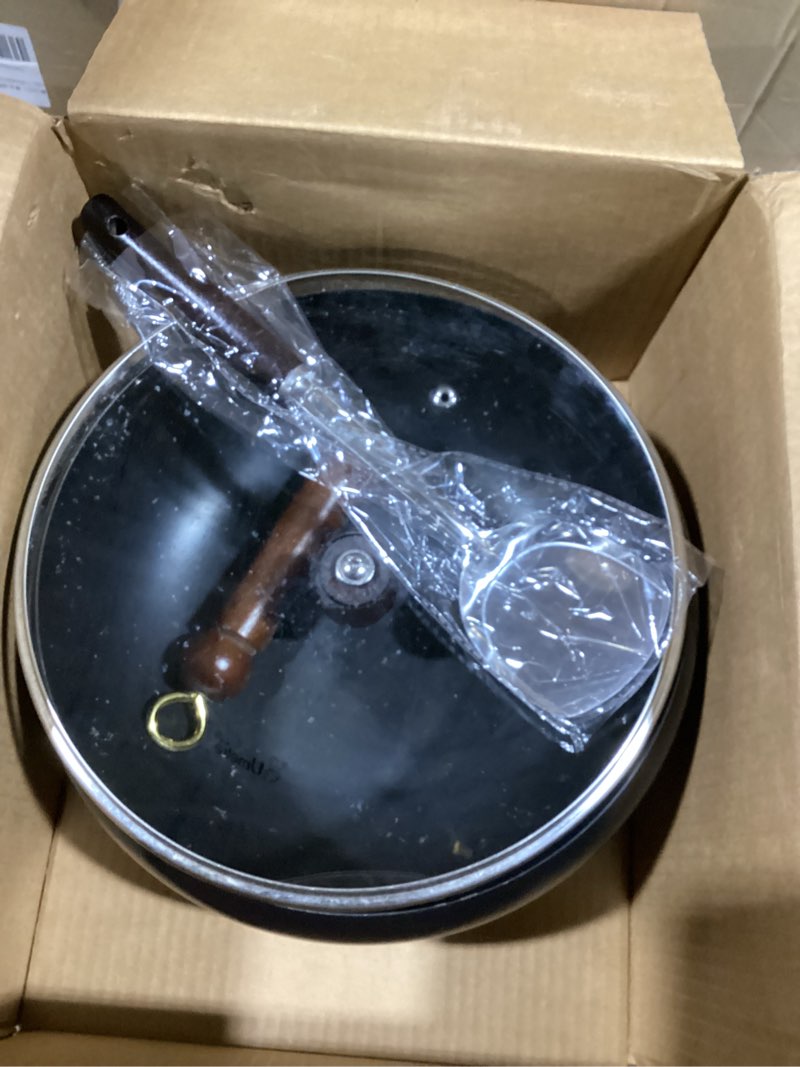 Condition photo showing New/Like New for Carbon Steel Wok Pan, 10.2" Woks & Stir-Fry Pans with Glass Lid Cookwares, Nonstick Wok Flat Bottom Small Handmade Chinese Wok For for All Stoves 10.2? with lid