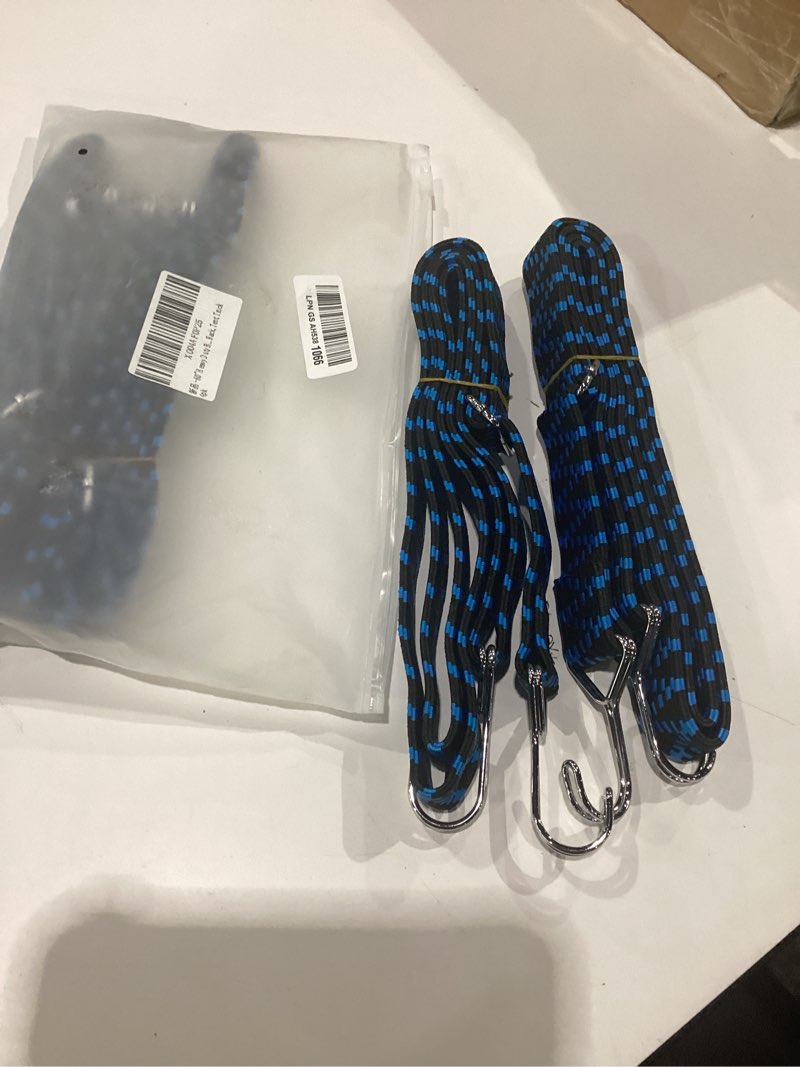 Condition photo showing New/Like New for adjustable bungee cords, 80 inch bungee cords with hooks heavy duty, flat high elastic rubber bungee straps for camping, securing tarps, moving cargo, camps, tarps 4pcs-80inch