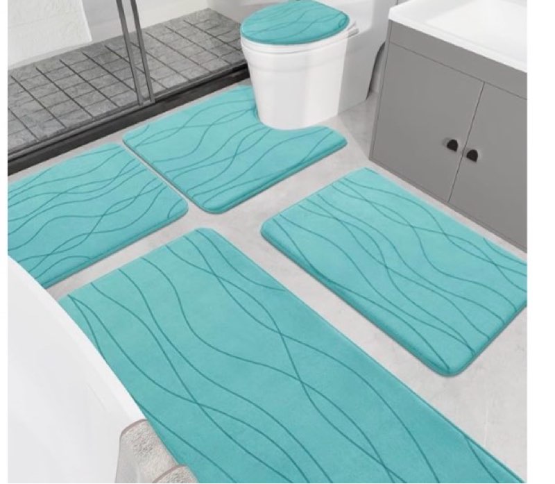 yihouse memory foam bathroom rug sets 5 piece, ultra absorbent bath mat for bathroom - non-slip machine washable & dry quickly, 5 piece bathroom mat set,teal