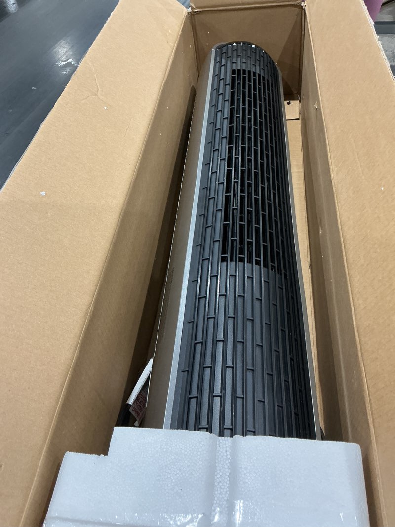 Condition photo showing As Is for dreo tower fan and heater combo, 29.2ft/s standing fans for bedroom, 17 levels, 6 modes, 120° oscillation, 42 inch, 12h timer, 25db quiet, with remote, for office, large room, silver