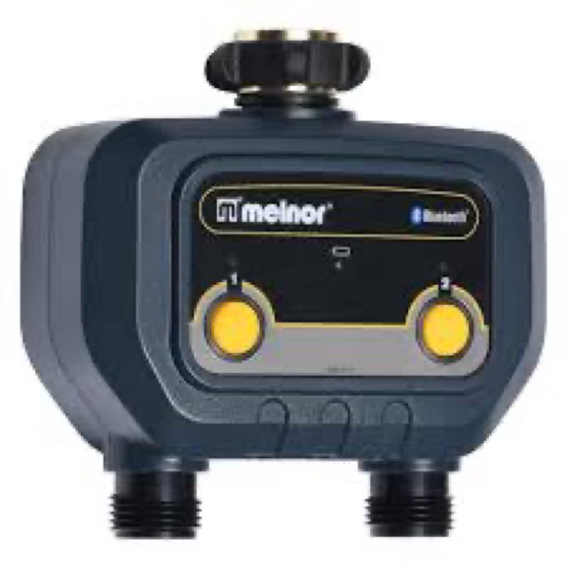 melnor 65139amz aquatimer digital hose timer, 2-zone programmable watering timer, quick connect bundle, black, yellow