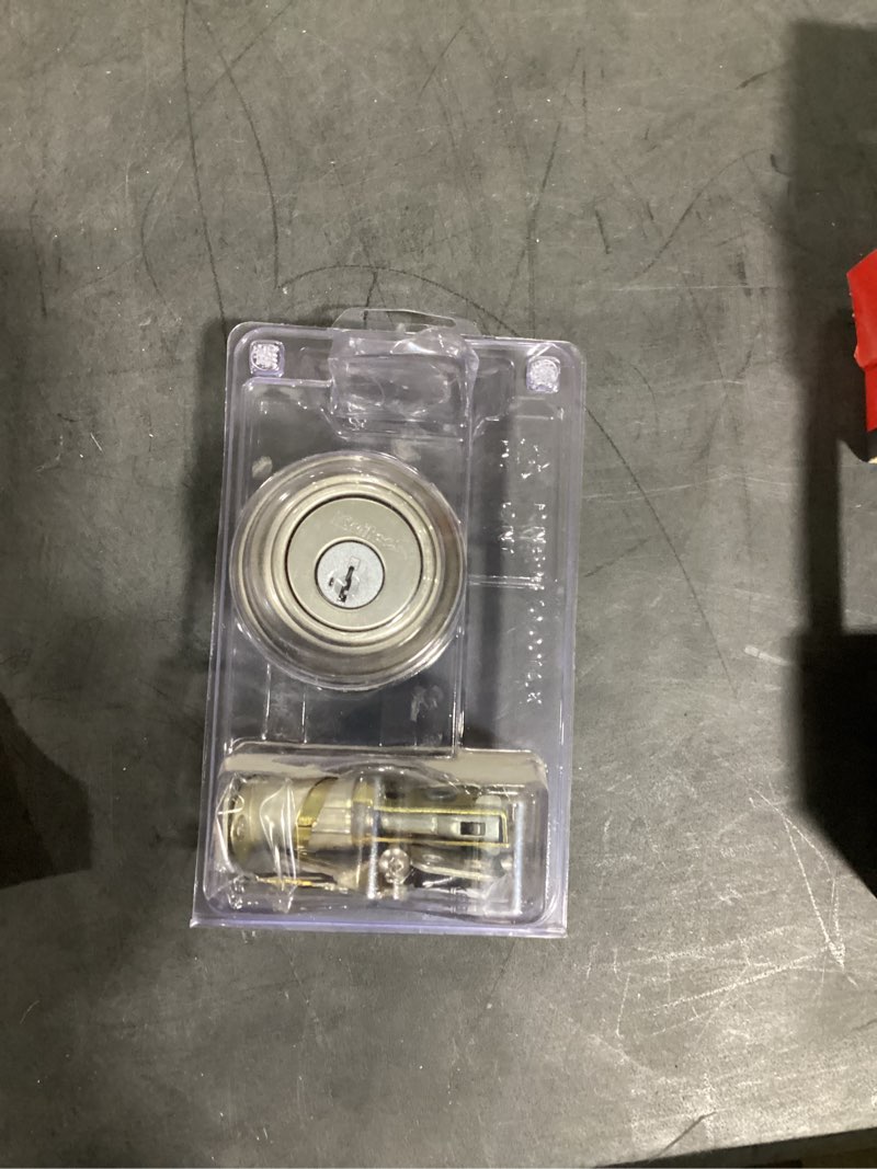 Condition photo showing As Is for kwikset smartkey satin nickel metal deadbolt