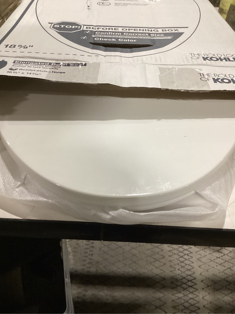 Condition photo showing Good Condition for KOHLER K-27331-0 Glissade ReadyLatch Quiet Close Elongated Toilet Seat, White, Grip-Tight Hardware, Quiet Close Lid Prevents Slamming White ELONGATED