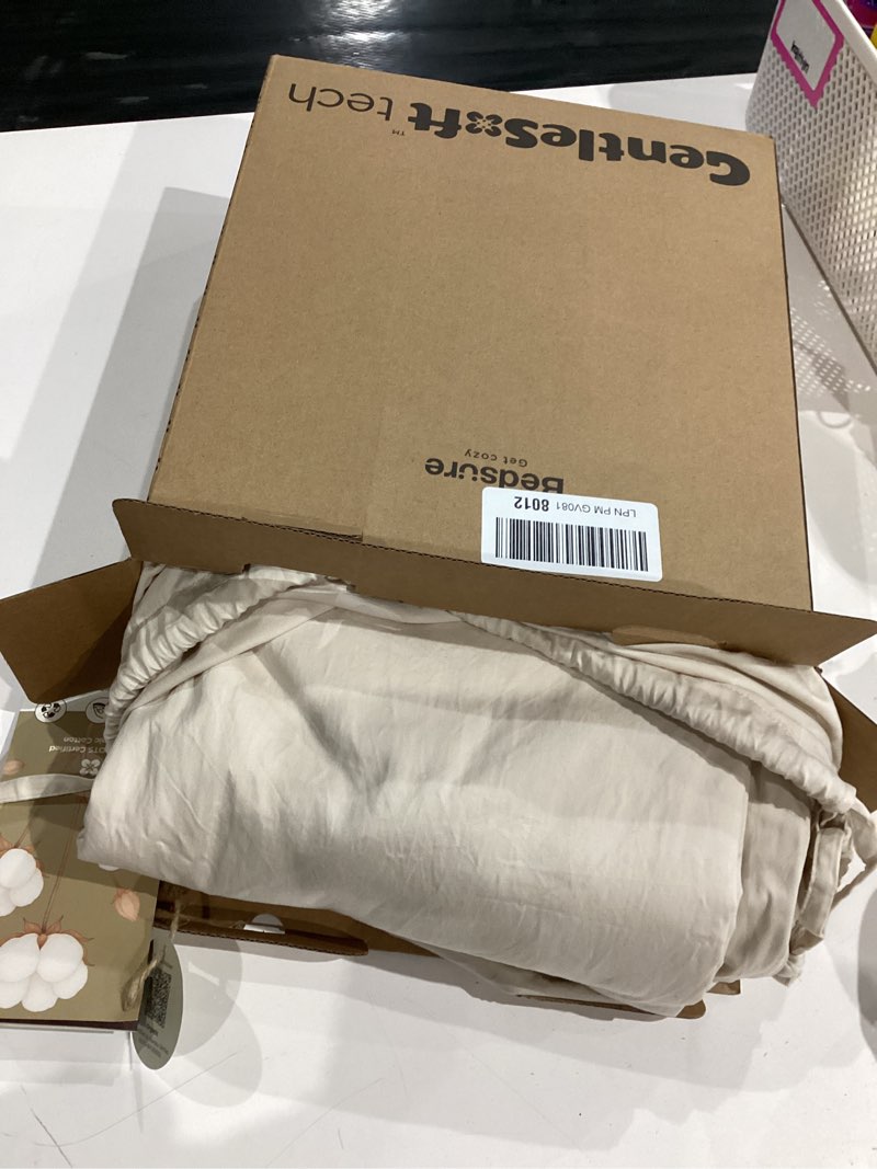 Condition photo showing Good Condition for bedsure 100% gots certified organic cotton sheets, queen sheet set, 17" deep pocket bedsheets with corner straps, eco-friendly, soft, breathable & luxury purewoven cotton hotel bedding, 4pcs, linen 02 - linen queen