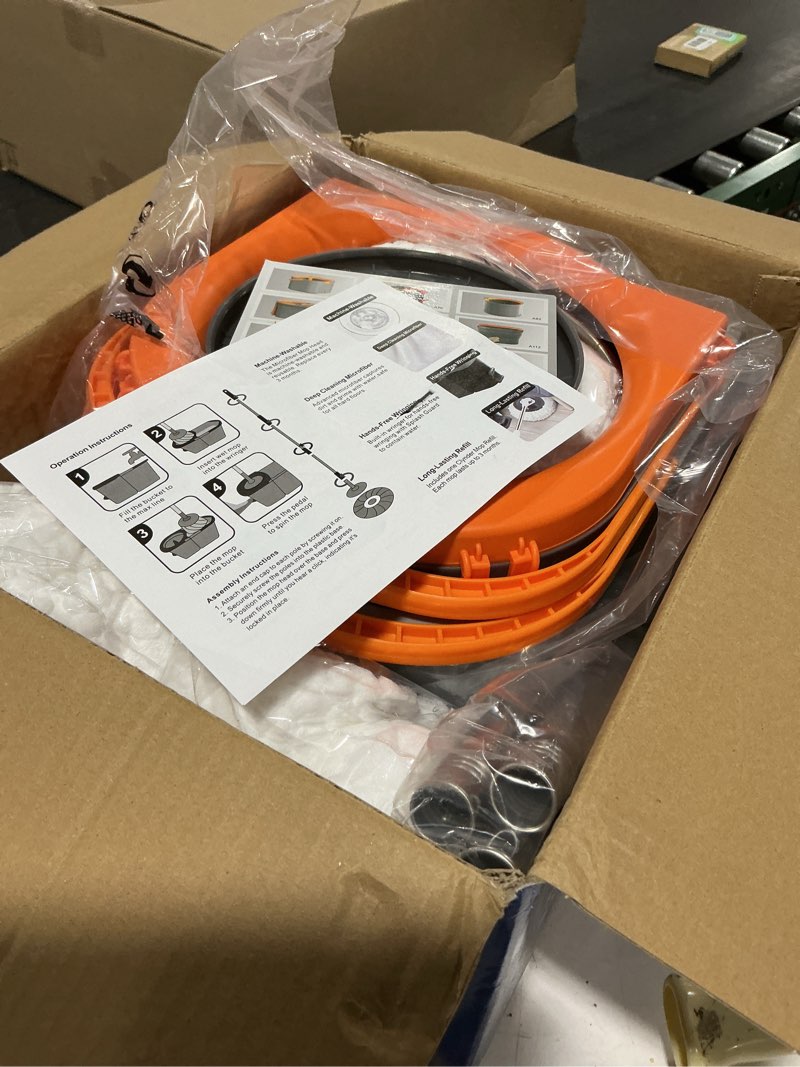 Condition photo showing New/Like New for spin mop and bucket set,detachable double buckets separate dirty water with stainless steel wringer for floor cleaning,cleaning buckets with 4 mop head replacements for household use