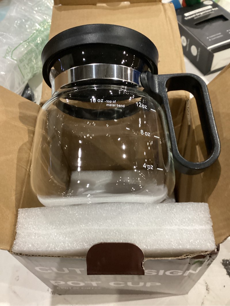 Condition photo showing Good Condition for 16 oz glass coffee pot mug with spill proof lid, heatproof clear cup for travel & office, gift for coffee lovers (1 pack)