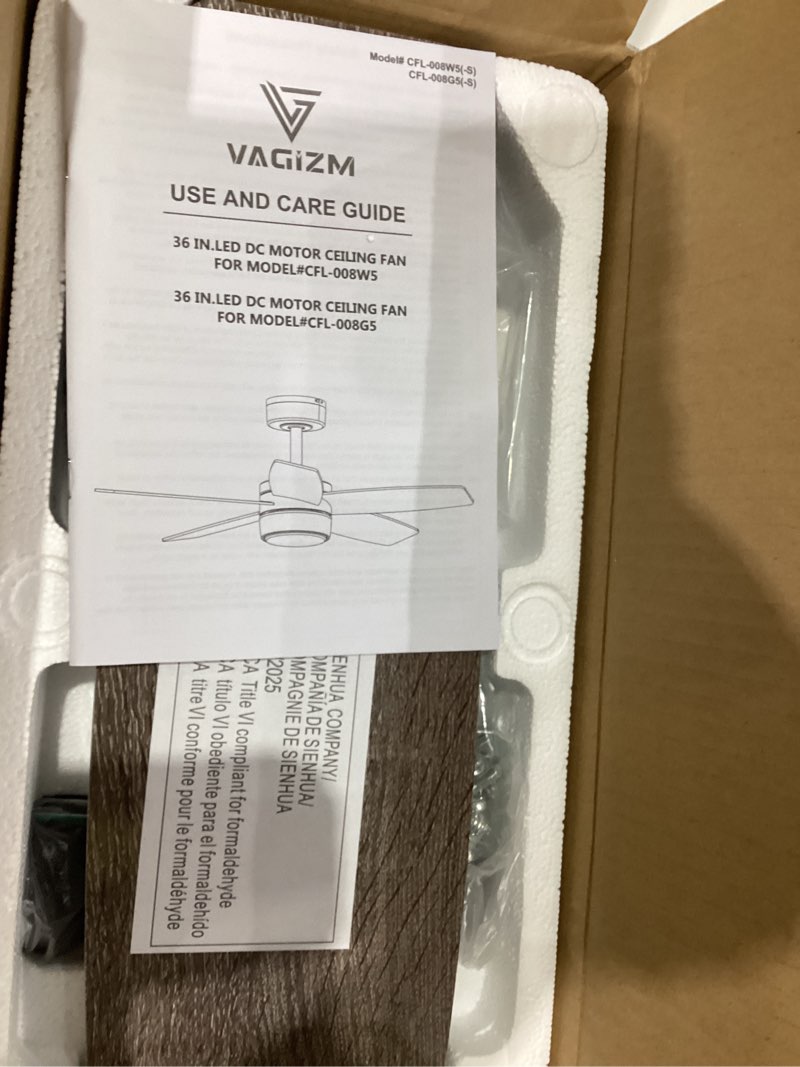 Condition photo showing New/Like New for Ceiling Fan with Light Remote: 36 Inch Small Ceiling Fans for Kids Bedroom Dorm Room Small Room- Reversible Quiet DC Motor Dimmable Light with 6 Speeds(Bronze+Walnut) 36 Inch Bronze+Walnut-008