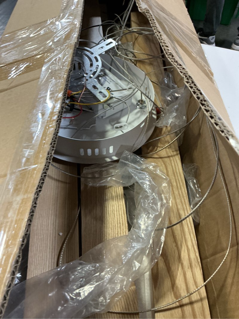 Condition photo showing As Is for 3-light solid wood natural linear pendant light modern led pendant light dimmable chandelier for dining room table kitchen island living room ceiling - 45w warm light adjustable hanging fixture natural 39-3in