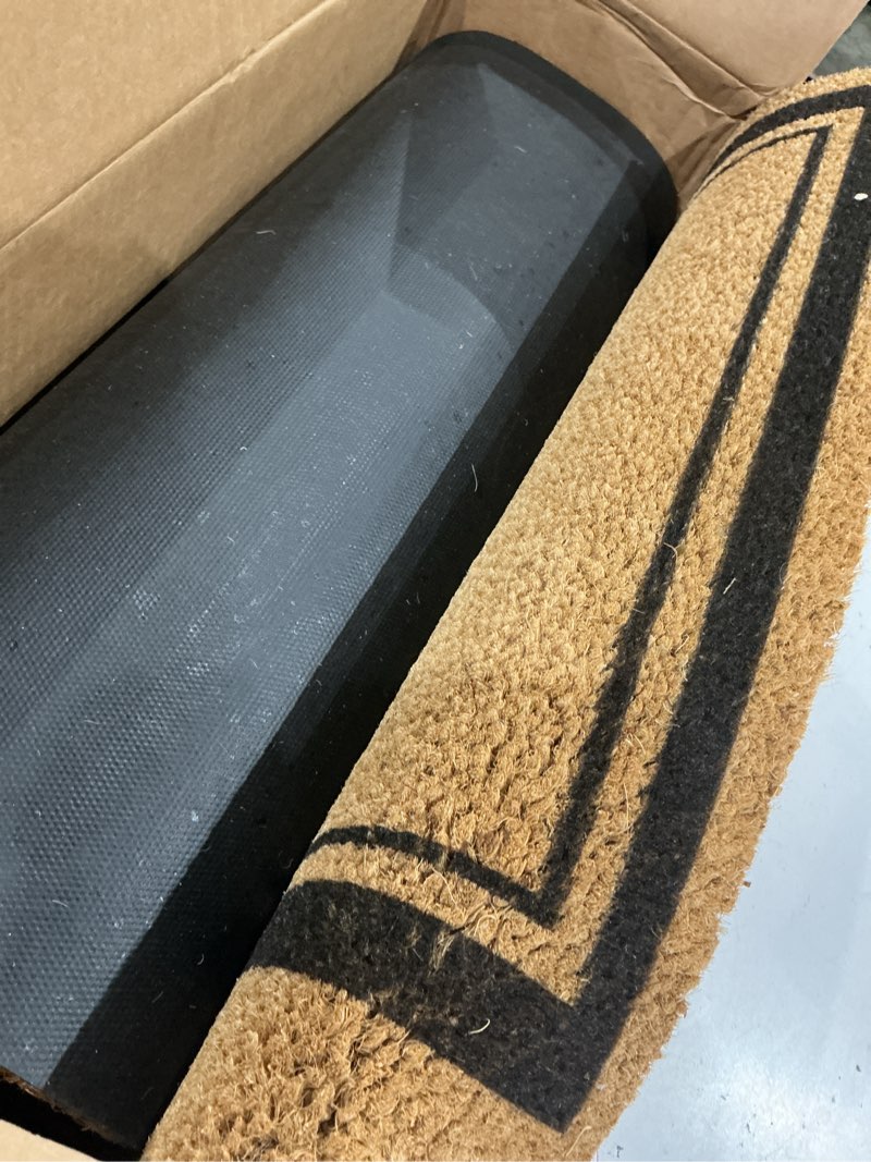 Condition photo showing As Is for evergreen extra large coir doormat, 2'x5' large front door mat for double doors, outdoor indoor entrance rug, non-slip welcome mat for porch patio, housewarming gift welcome 2' x 5' (rectangular)