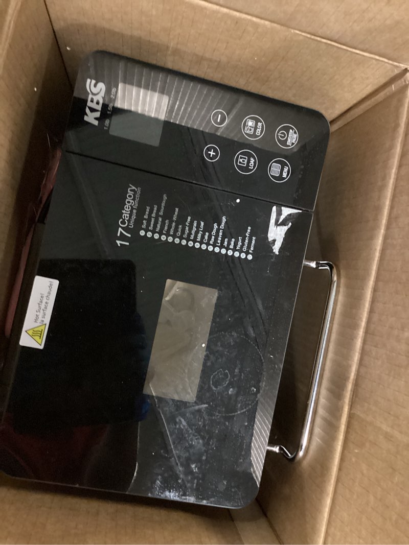 Condition photo showing As Is for KBS Premium Convection Bread Maker Dual Heater, 17-in-1 Stainless Steel Bread Machine Ceramic Pan, Nut Dispenser,Touch Panel,2lb Loaf 3 Sizes 3 Crust Colors,Gluten-Free,Sourdough,Jam,Yogurt,53 Recipes