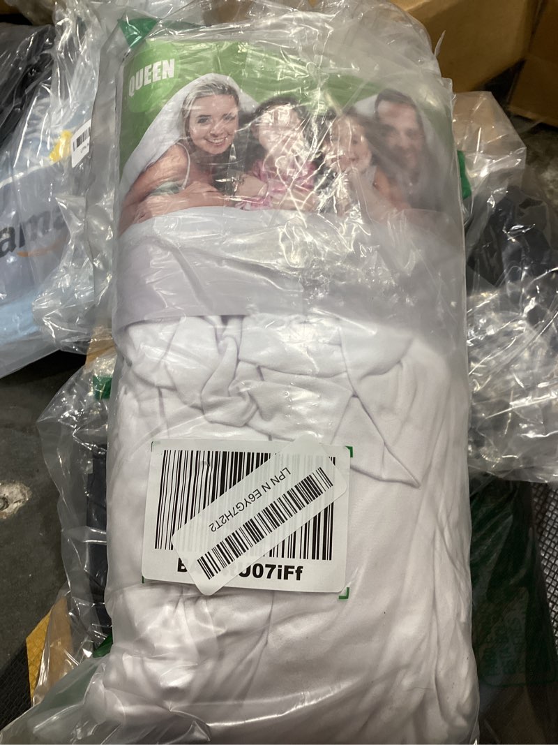 Condition photo showing Good Condition for fitted sheet- cosmoplus queen fitted sheet only?no flat sheet or pillow shams?,4 way stretch micro-knit,snug fit,wrinkle free,for standard mattress and air bed mattress from 8” up to 14”,white white queen