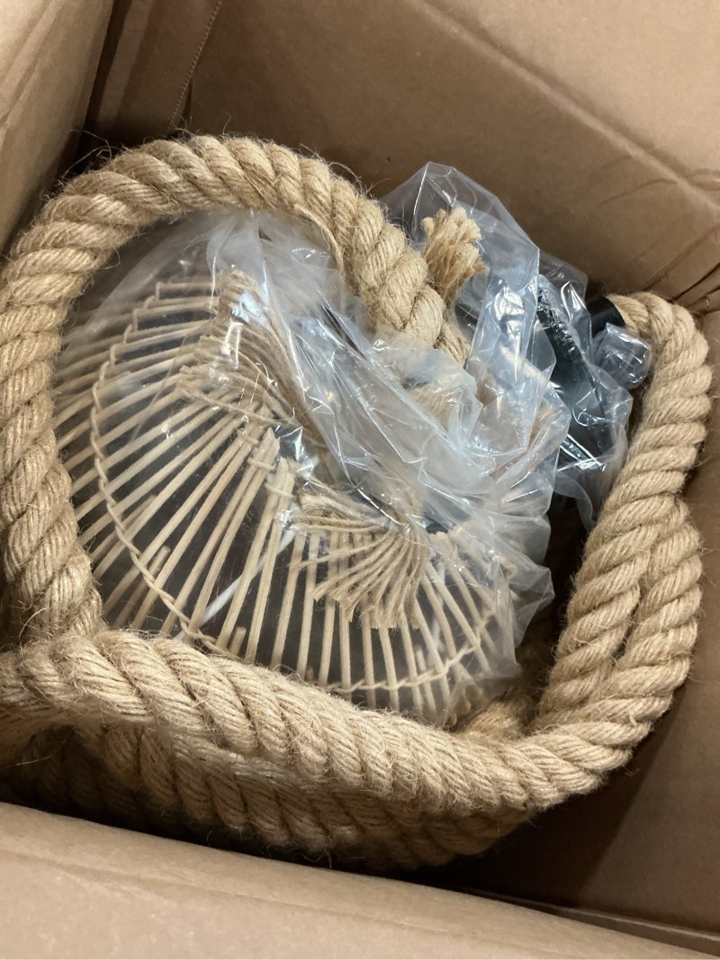 Condition photo showing As Is for arturesthome natural rattan pendant light for kitchen island, woven lamp shade chandelier, hanging ceiling light, handmade lampshade rope lamp d15.7in*13.7in w 15.7" * h 13.7"