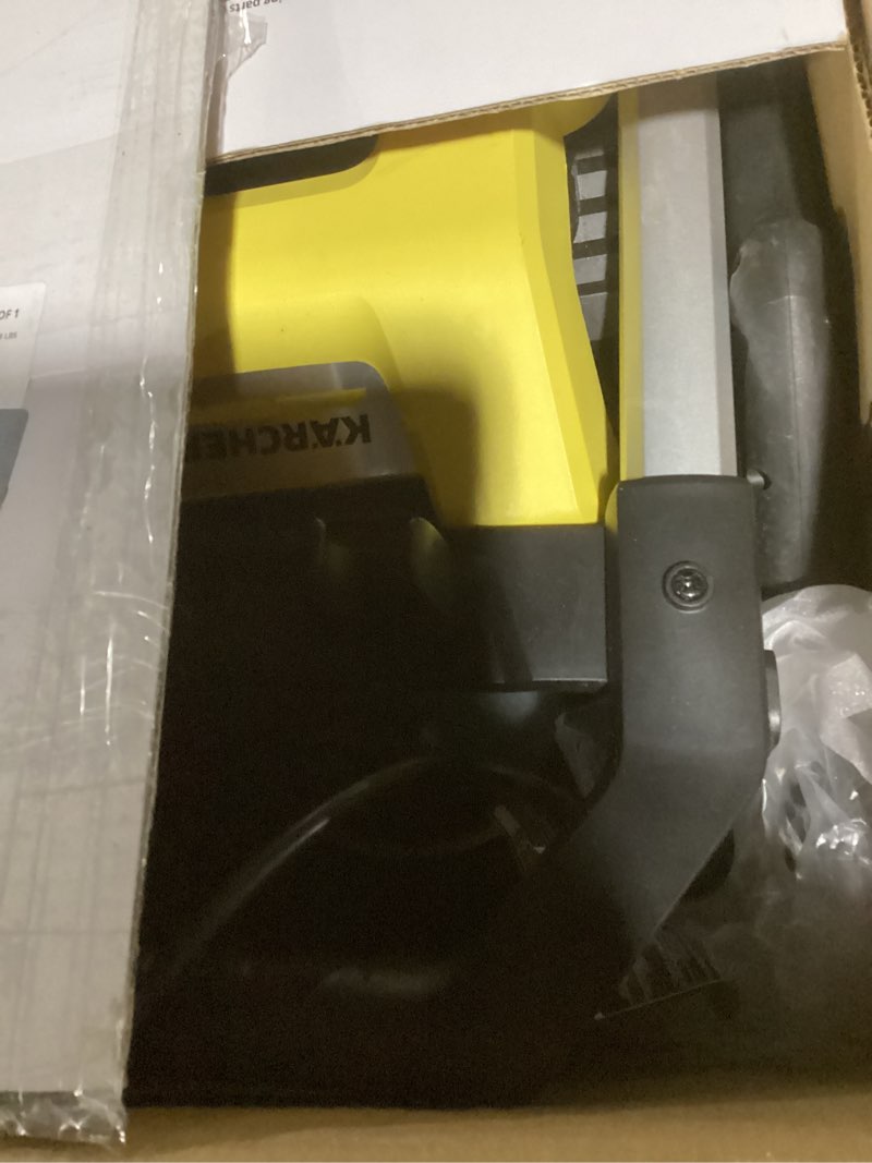 Condition photo showing As Is for kärcher pressure washer k1700, ceta certified, 3 spray nozzles, detergent tank, for cars, driveways, siding, patios, 1.2 max. gpm