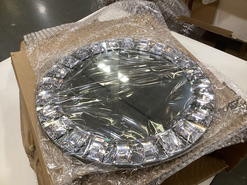 Condition photo showing As Is for suclain 6 pcs mirrored glass charger plates 13 inch silver mirror plates round chargers for dinner with diamond rim settings for wedding birthday party events (square diamond rim) 6 square diamond rim