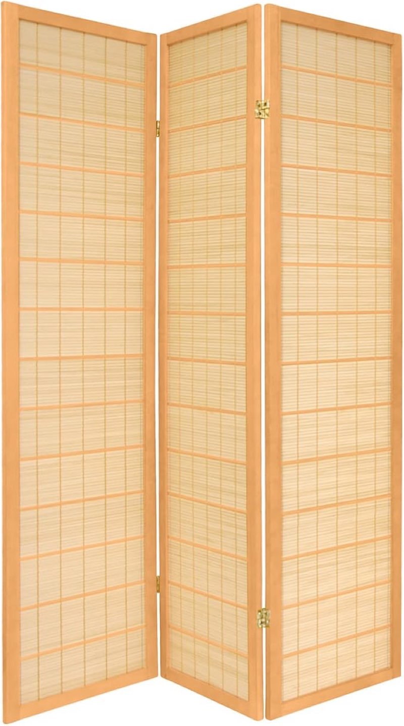 Red Lantern 6 ft. Tall Kimura Shoji Screen-3 Panel-Natural Room Divider