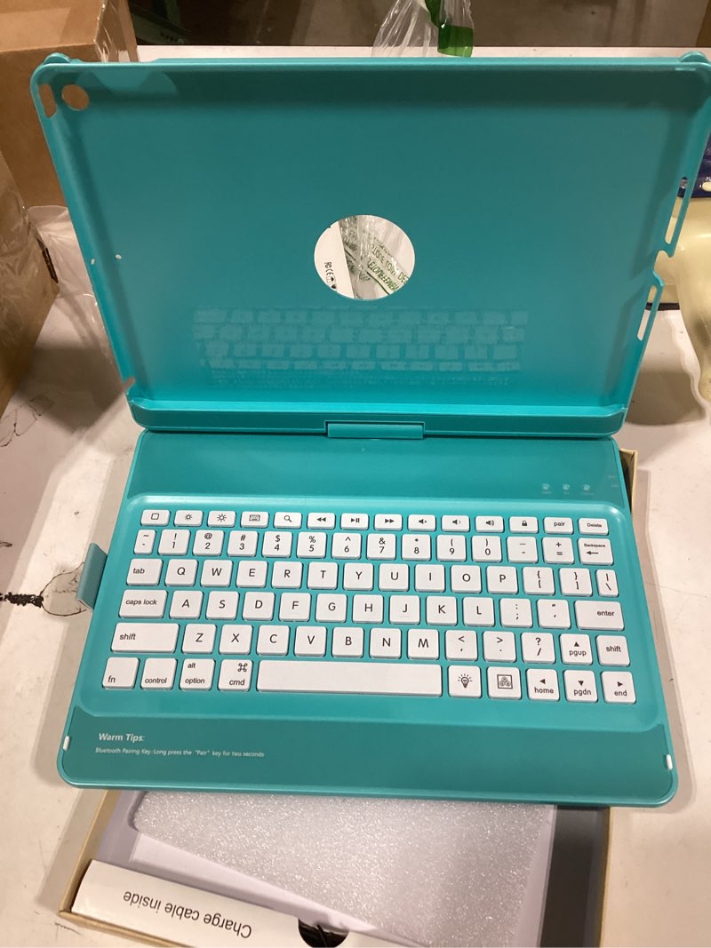 Condition photo showing Good Condition for MMK Keyboard Case for iPad 10.2 inch 9th Gen 2021,iPad 8th Generation 2020,iPad 7th Generation 2019,7 Color Backlit 360 Rotatable Wireless Detachable Bluetooth Keyboard Cover Tablet Case Lake Blue