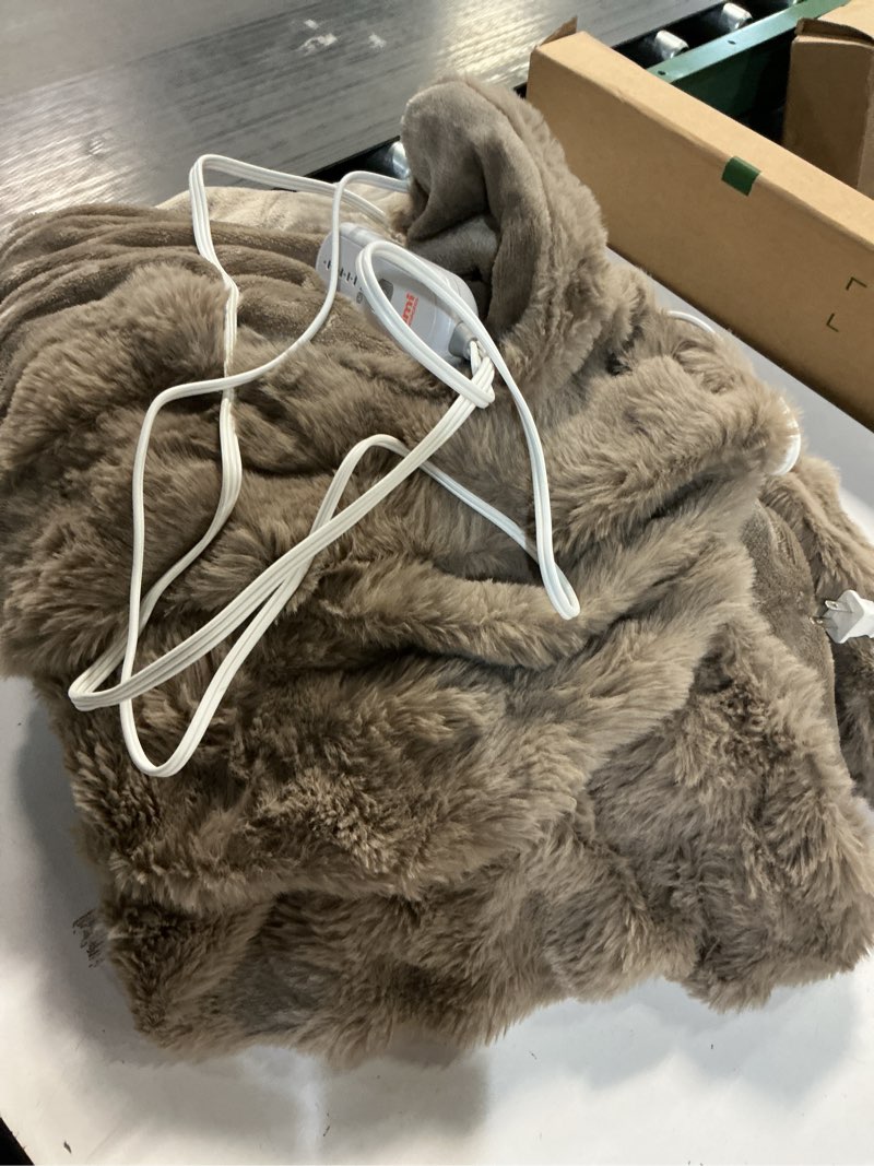 Condition photo showing As Is for Heated Blanket Electric Throw- 50"x60" Soft Thick Bubble Electric Blanket for Sofa with 5 Heat Levels & 4 Hours Auto-Off Overheat Protection, Warm Cozy Gifts, Beige Brown Throw(50"x60")