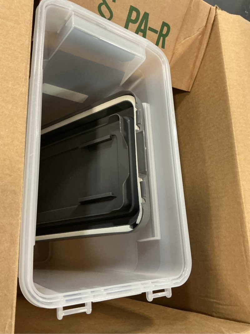 Condition photo showing Good Condition for iris usa dog food storage container, airtight lid, 2-cup scoop, up to 13 pounds pet food storage, versatile pet food bin, treats, bpa free, dark gray 13 lbs dark gray/clear