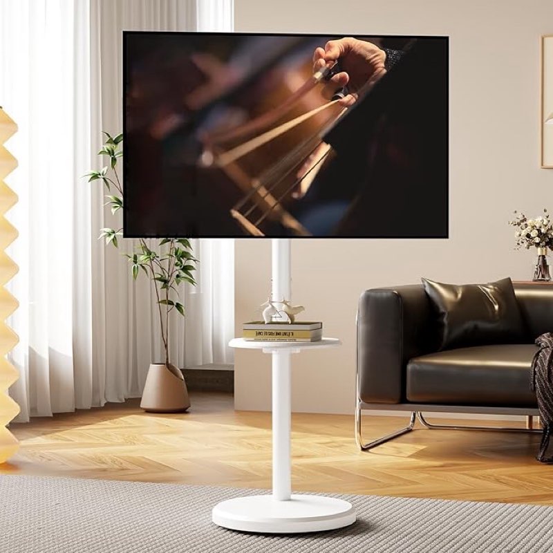 rolling tv stand with wheels for 10-46 inch flat screen tvs up to 88lbs, height adjustable portable tv stand with tilting & rotating, mobile tv cart with with shelf/tray, max vesa 200x200mm