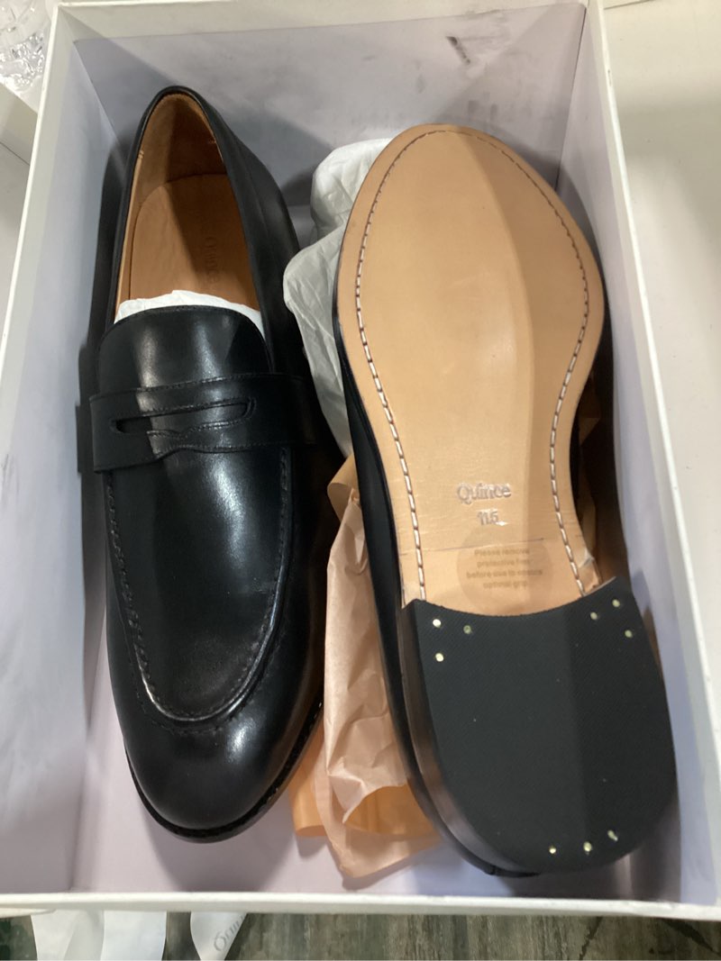 Condition photo showing New/Like New for quince calfskin leather penny loafer, 11.5, black
