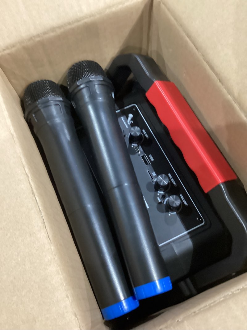 Condition photo showing Good Condition for Karaoke Machine for Adults & Kids, Portable Bluetooth Speaker with 2 Wireless Microphones and RGB Lights, Home Karaoke PA System Supports Bluetooth/USB/TF/AUX for Family Party & Outdoor Fun