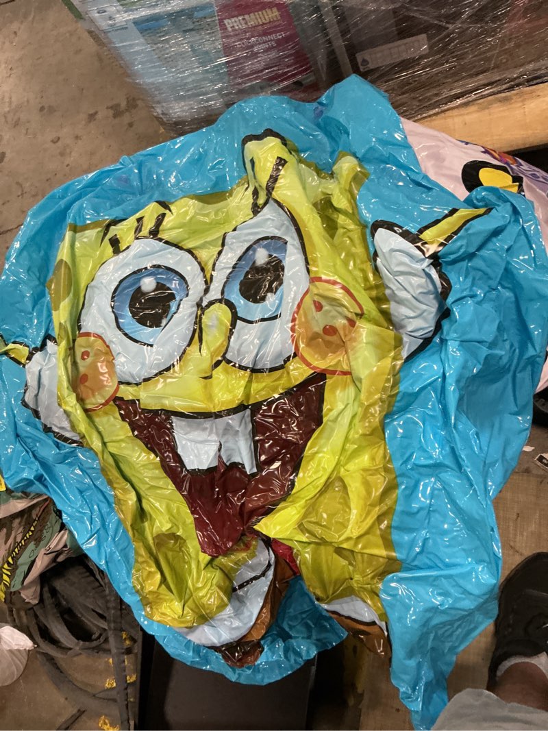 Condition photo showing As Is for new spongebob squarepants 60in wide inflatable pool island swimming pool float