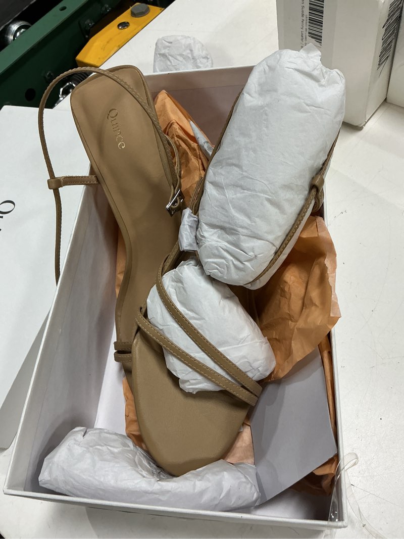 Condition photo showing New/Like New for italian leather 70mm strappy heel, 8, cashew