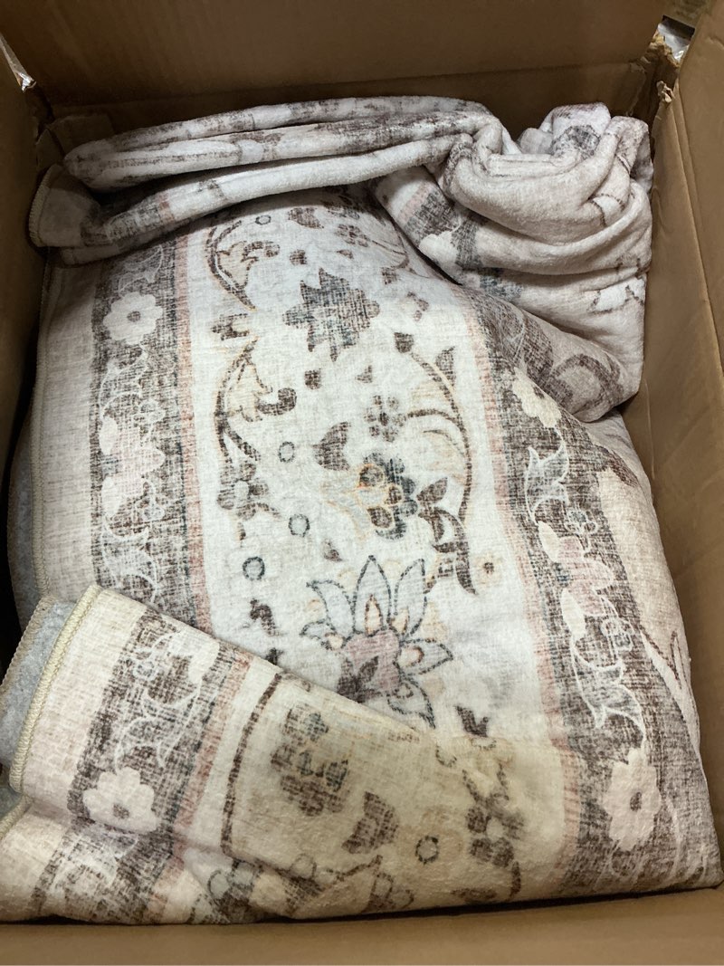 Condition photo showing As Is for washable 8x10 large area rug: oriental stain resistant rugs for living room medallion non-slip carpet for dining room soft distresses floor mat for bedroom home office 8x10 cream/beige 8' x 10' (rectangular) cream beige